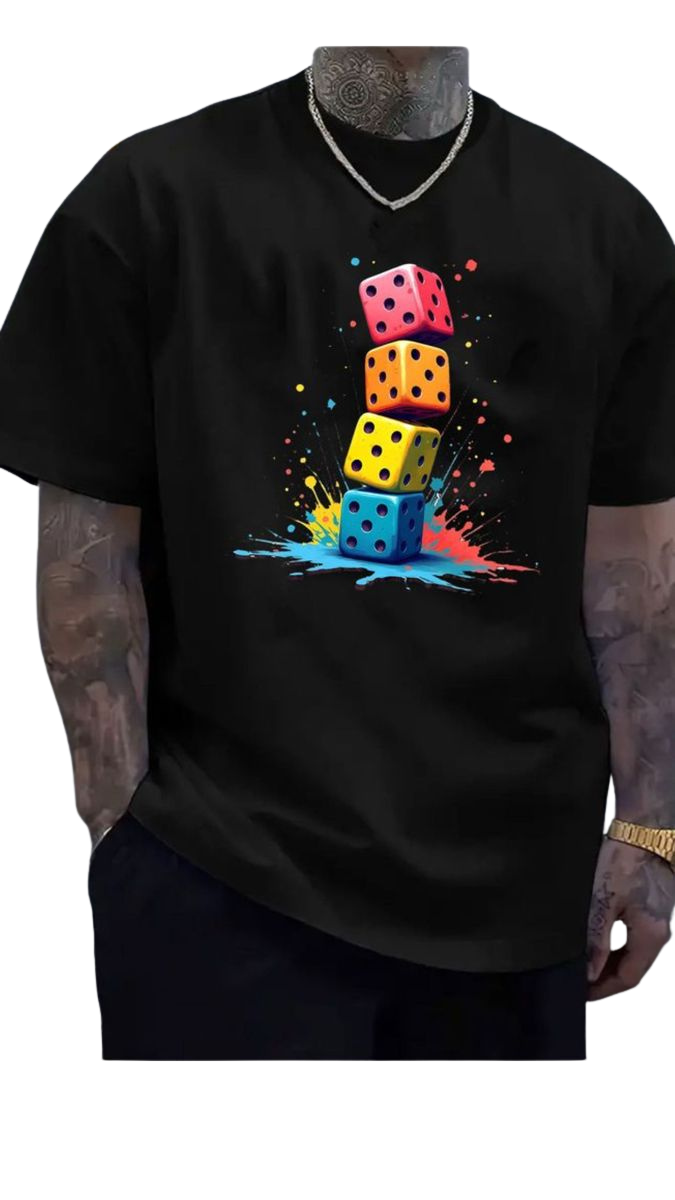 Colorful Dice Pop Art Graphic T-Shirt