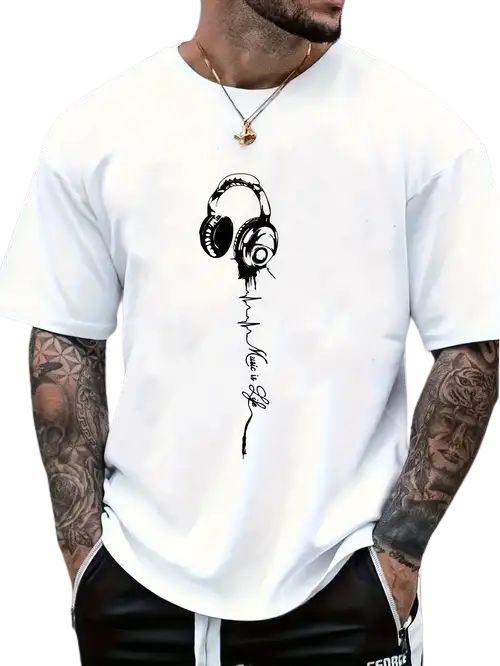 Headphones Music Line Art White T-Shirt