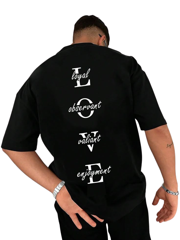 LOVE Vertical Typography Back Print T-Shirt