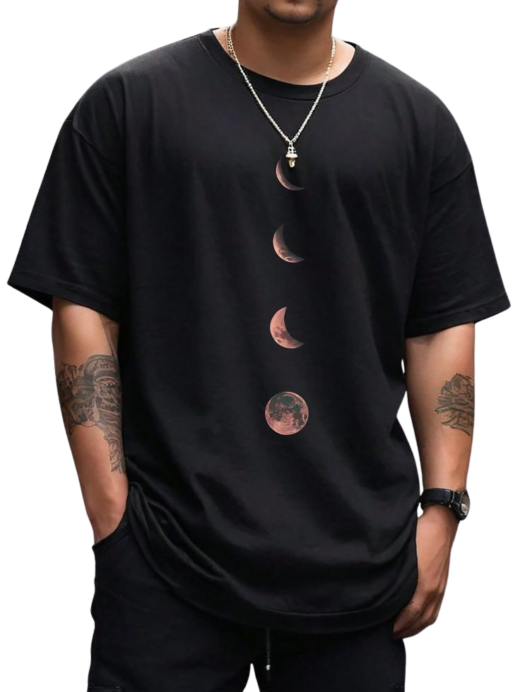 Moon Phase Vertical Minimal Black T-Shirt