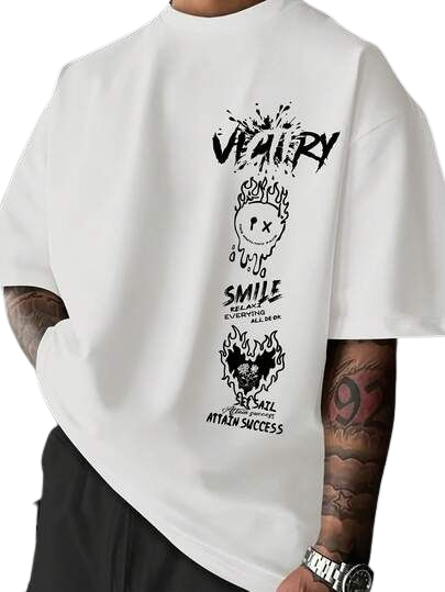 Victory Smile Fire Graphic Oversized T-Shirt